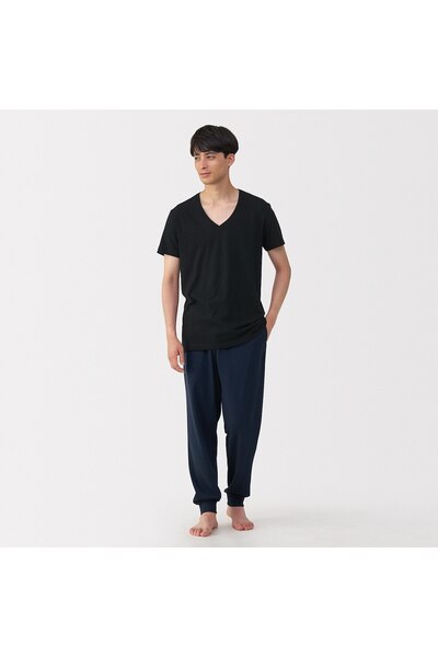 Muji Side Seamless Cotton V Neck Short Sleeve T-Shirt