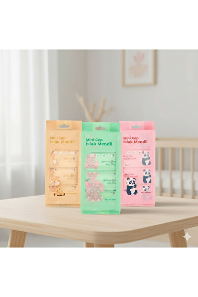 DMR 8 Paket Mini Islak Mendil Cep Mendili Çocuk ve Okul Çantası İçin Taşınabi...