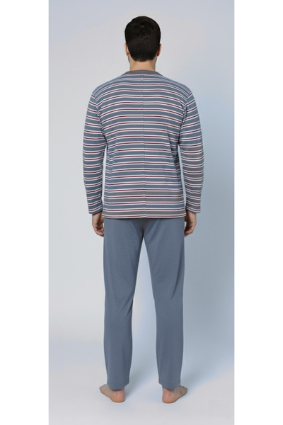 embody Men's cotton pyjamas, large size, long sleeves and trousers, striped, grey 16114