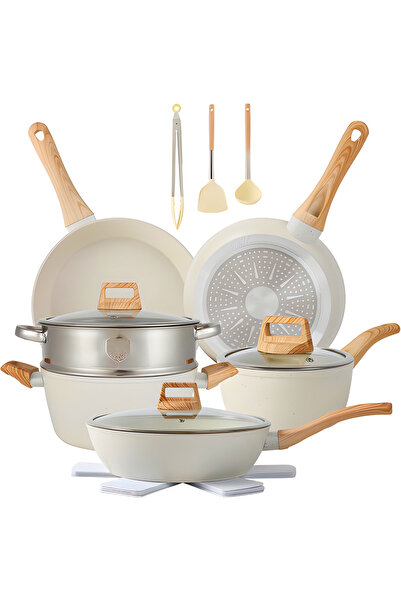 Teno 12-Piece Cookware Set Teno®, cooking pots and pans with silicone lid, multilayered, beige