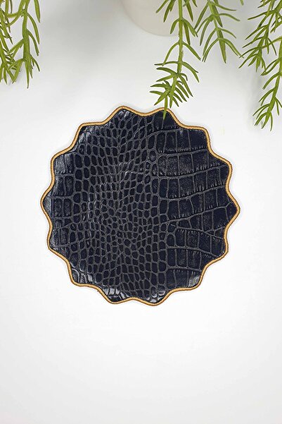 decofav Black Faux Crocodile Leather Fabric Serrated Oval Embroidered Cocktail Napkin 1 Piece