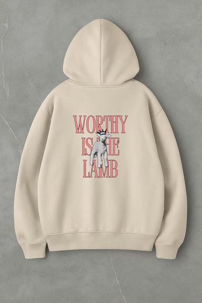 LORVEX Worthy Is The Lamb Imprimeu pe spate Pulover supradimensionat tricou
