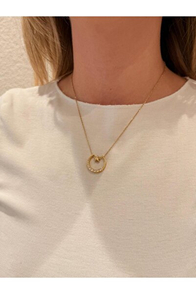 N&V AKSESUAR ZİRKON TAŞ DETAYLI AY YILDIZ KOLYE