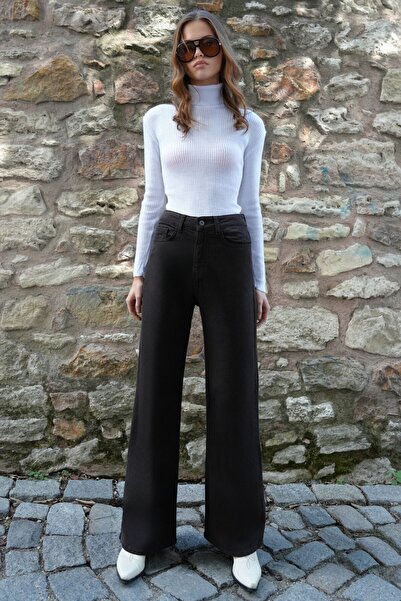 VAGGON Women's Bitter Brown 5-Pocket High Waist Palazzo Jeans Vs01204