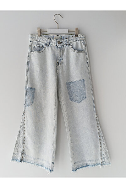 DobaKids Широкі штани з бахромою, оздоблені камінням, блакитні джинсові штани для дівчаток Джинсові штани для дівчаток з камінням