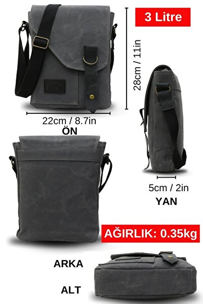 DARK COTTON 7059 Pretty Grey Genuine Leather Water Resistant Waxed Canvas Messenger Shoulder School Bag
