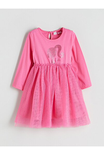 LC Waikiki LCW Kids Pembe Barbie Baskılı Kız Çocuk Tütü Elbise