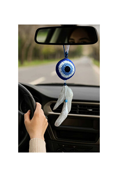 Home Nazar Boncuklu Dikiz Aynası Araba Süsü , Kuş Tüylü El Örgüsü Nazarlık He...