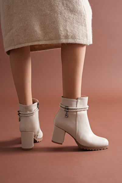 mudemsu Elen Kadın Toka & Halat Detaylı Günlük Ve Özel Günler İçin Kalın Topuklu Bot Çizme