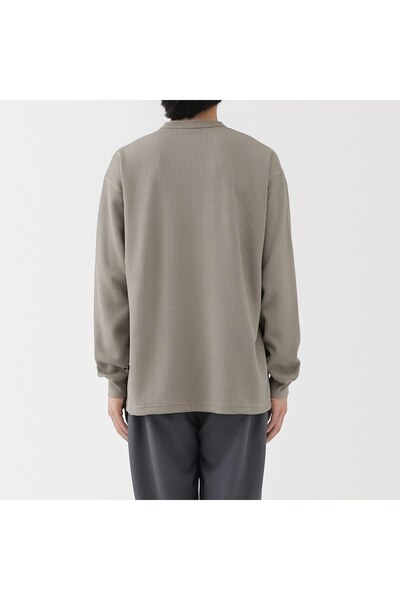 Muji Uv Protection Quick Dry Waffle Henley Neck Long Sleeve T-Shirt