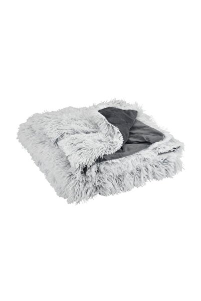 DavidaHome Faux fur blanket, soft, fluffy, 135 x 190 cm, white with gray
