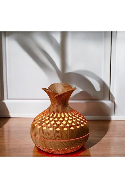 B K TECH Ultrasonik Hava Nemlendirici Buhar Makinesi 300Ml LED Işıklı Aroma Difüzörü Ahşap Görünüm