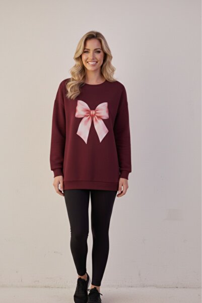 KOZİA OUTDOORS Γυναικείο φούτερ oversize με λαιμόκοψη ποδηλάτου και σχέδιο φι...