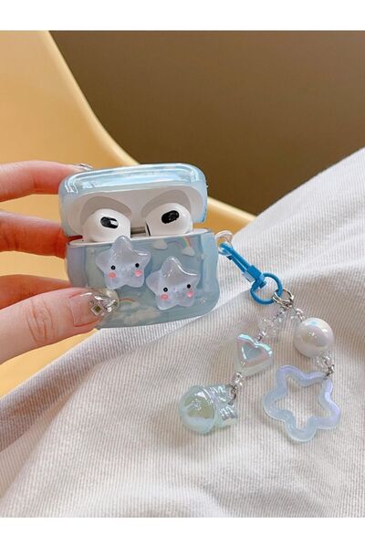 KVK PRİVACY Airpods 3.Nesil Uyumlu Premium Mavi Yıldız Işıltılı Kulaklık Kılıfı