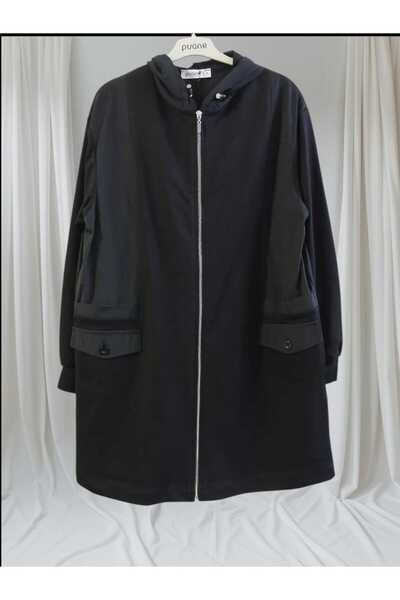 Puane Women's Navy Blue Hooded Zippered Pocket Tunic Cap