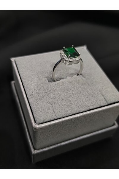 Marina gümüş 925 Ayar Yeşil Taş Detaylı Şık Kadın Gümüş Yüzük