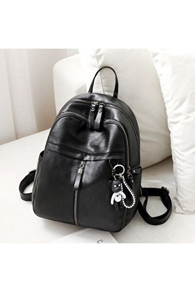 OEM Rucsac dama, cu maner fix si bretele reglabile, piele ecologica, cu pandativ ursulet, compartimente