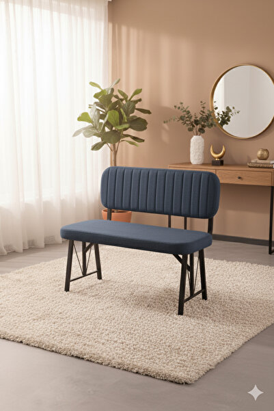 Parlazonhome Elfin Mutfak, Yemek Odası Bahçe Balkon Otel Restoran Kafe Bench, Puf, Sırtlı Bench - 1 Adet Lacivert