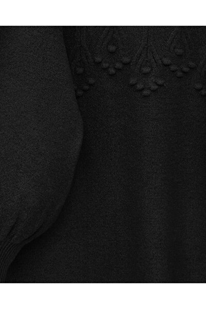 Modamorfo Μαλακό πλεκτό τούνικ με στρογγυλή λαιμόκοψη με λεπτομέρεια από κορδέλα και πομπόν - Μαύρο