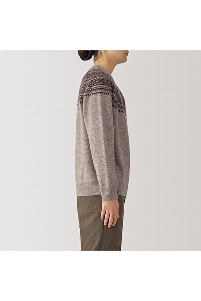 Muji Brushed Wool Jacquad Pattern Crew Neck Long Sleeves Sweater