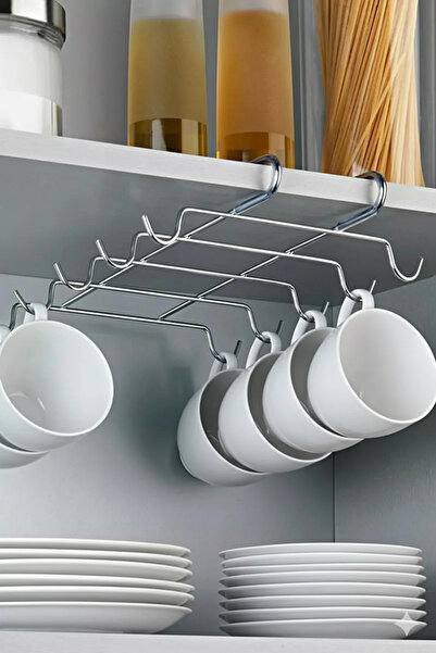 MayCap Metal Krom 10 Kancalı Fincan Kupa Bardak Askısı Dolap Içi Kancalı Finc...