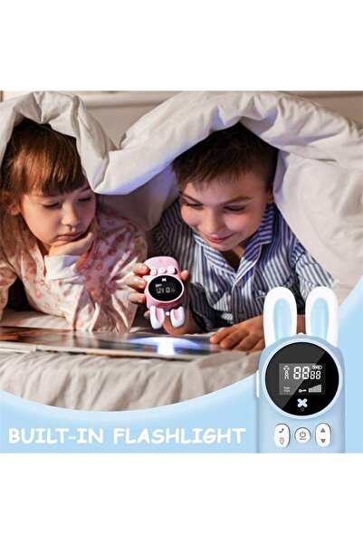 VALA Set of 2 children's walkie-talkies, antenna and flashlight, 3 km range, LCD display, pink/blue