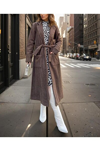 Pasaklı Giyim Γυναικείο παλτό με μακρύ σάλι με γιακά – με τσέπες, ζώνη, χωρίς επένδυση 3310451