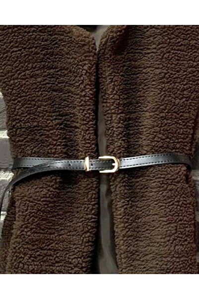 Modamorfo Beli Belted Double Pocket Lined Plush Vest - Brown