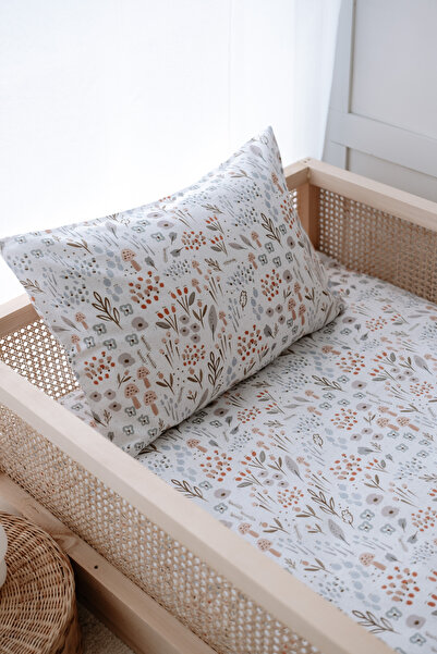 NOU Minimal Floral Sheet Organic Montessori Bedding Set (100X200-50X70-100X20...