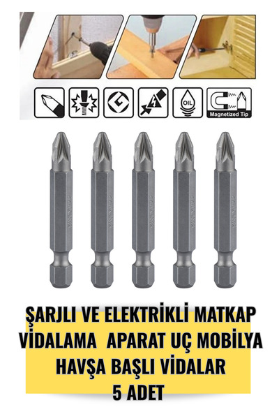 KL HOME 5 ADET FİYATI - PZ2 - Boy= 50 Mm BİTS UÇ- ŞARJLI ELEKTRİKLİ MATKAP Vİ...