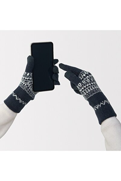 Muji Wool Blended Backside Brushed Touchscreen Gloves (Patterned)