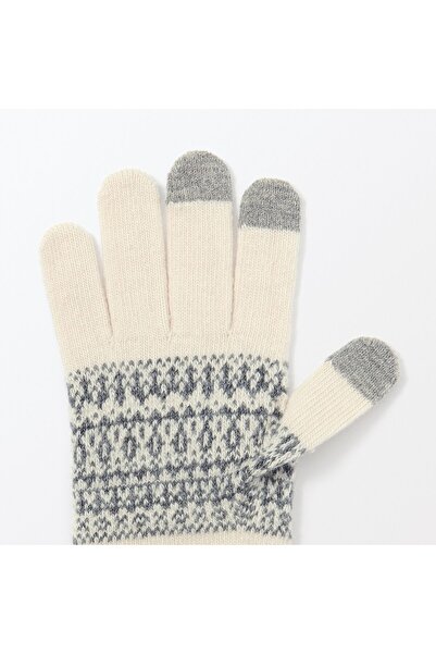 Muji Wool Blended Backside Brushed Touchscreen Gloves (Patterned)
