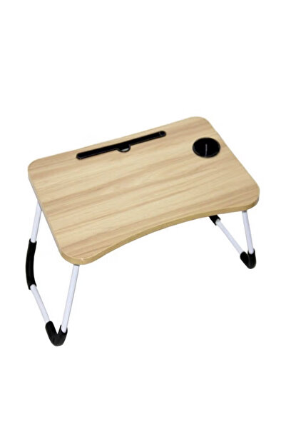 Golden Bark Foldable Wooden Laptop Table with Device Holder and Cup Slot - Multi-Purpose Portable Desk