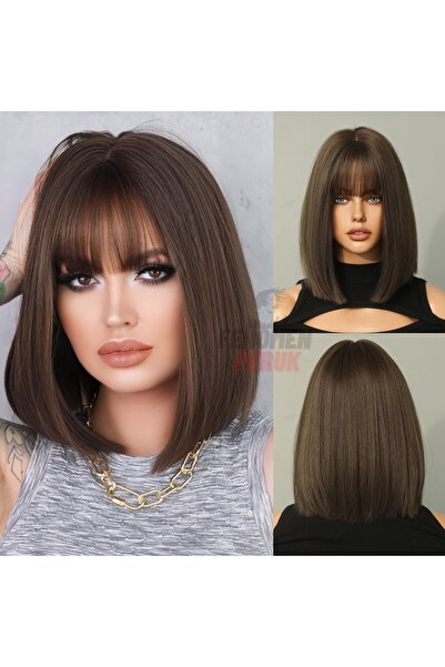 Fenomen Peruk Açık Kumral Düz Kısa Vip Peruk Model