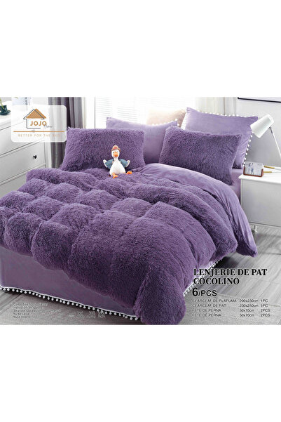 JOJO HOME Cocolino Super Fluffy Bedding Set, Fluffy Model, 6 Pieces, Double Bed, Purple