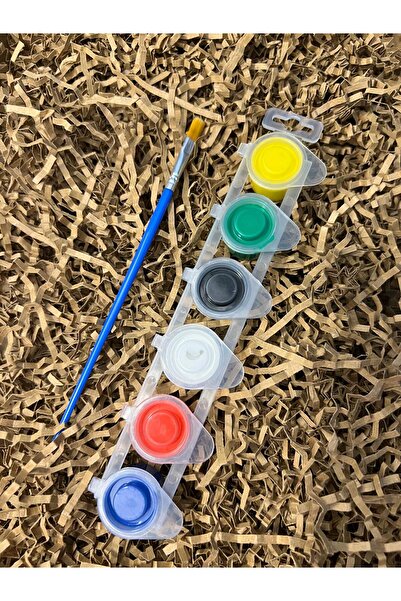 WoodStory 10 Adet 6 Ana Renk 5 ml Akrilik Boya ile 10 Adet Fırça, Etkinlik Boyama, Çocuk Boyama