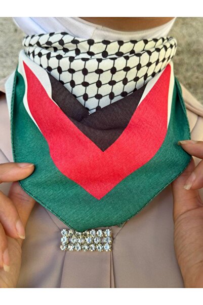 İSTANBULSTYLEMODA ФУЛЯР З ПАЛЕСТИНСЬКОЮ ТЕМАТИКОЮ 45x45 Унісекс Підходить для щоденного використання Пуші Шаль Кефія Палестинський прапор FLR0811