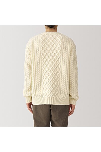 Muji Andes Wool Cable Stitch Crew Neck Long Sleeves Sweater