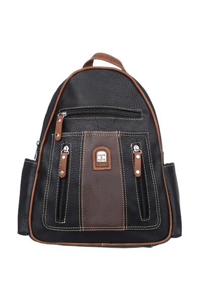 OEM Rucsac de damă, Charm&Shape, piele, 30x16x26 cm, negru/maro