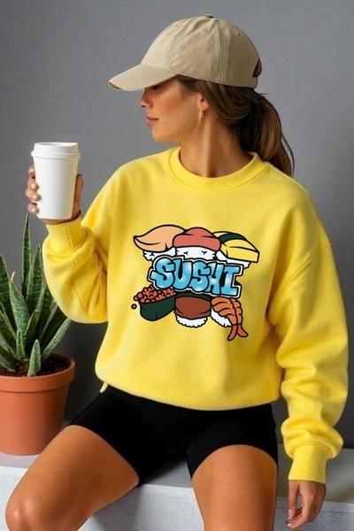 ArtYus Φούτερ Unisex με μακριά μανίκια Sushi Transfer με τύπωμα με λαιμόκοψη ...