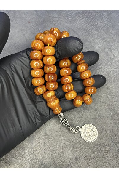 Mos Tespih Wheel Cut High-End Marbled Old Crimped Amber Prayer Beads