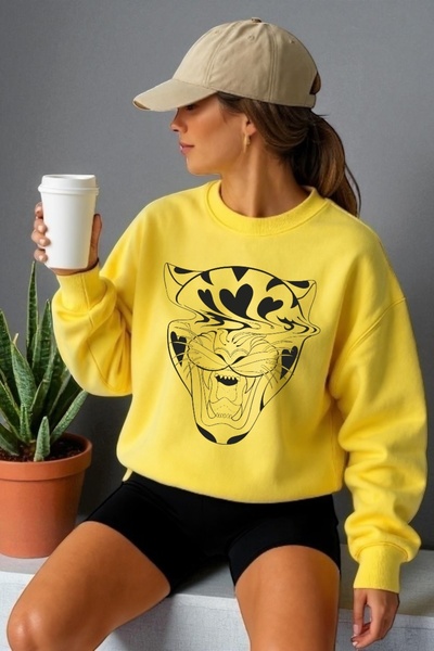 ArtYus Tricou unisex cu mânecă lungă Tiger Transfer cu imprimeu guler rotund ...