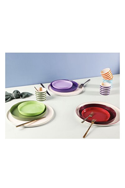 Porland Funky 6'lı Cam Tabak Bordo 21cm