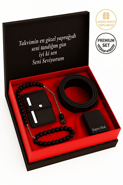 nw northwatch Erkek Hediye Seti – Kartlık, Kemer, Tesbih ve Çakmak Özel Premium Kutu