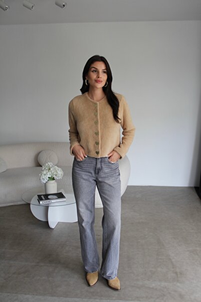 Julidress Snap Fastener Metal Gold Heart Buttoned Premium Cardigan with Beard