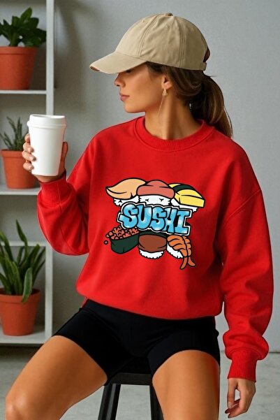 ArtYus Mânecă lungă unisex Sushi Transfer cu imprimeu guler rotund piese Swea...