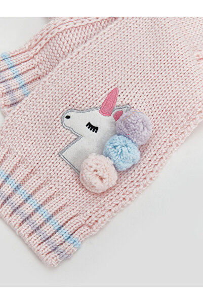 LC Waikiki Pink Popon Girl's Beret and Scarf