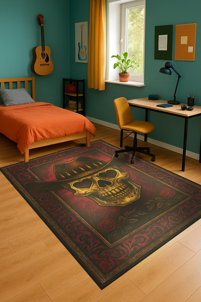 Rugs Modern Halı MOSSO Çok Renkli Kovboy Kurukafa Desenli Dokuma Taban Modern...