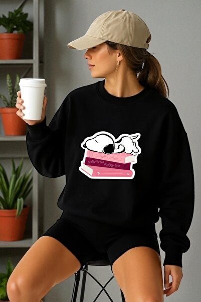 ArtYus Unisex Long Sleeve Snoopy Books Transfer Printed Crew Neck Sweatshirt