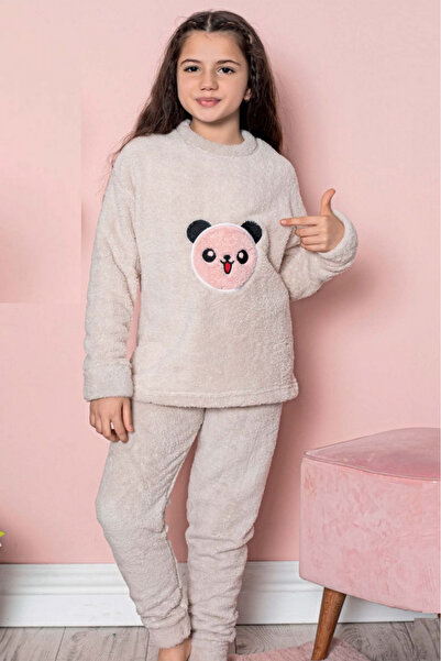 embody Pijamale Cocolino pentru fete, pufoase și călduroase, imprimeu bej cu ...